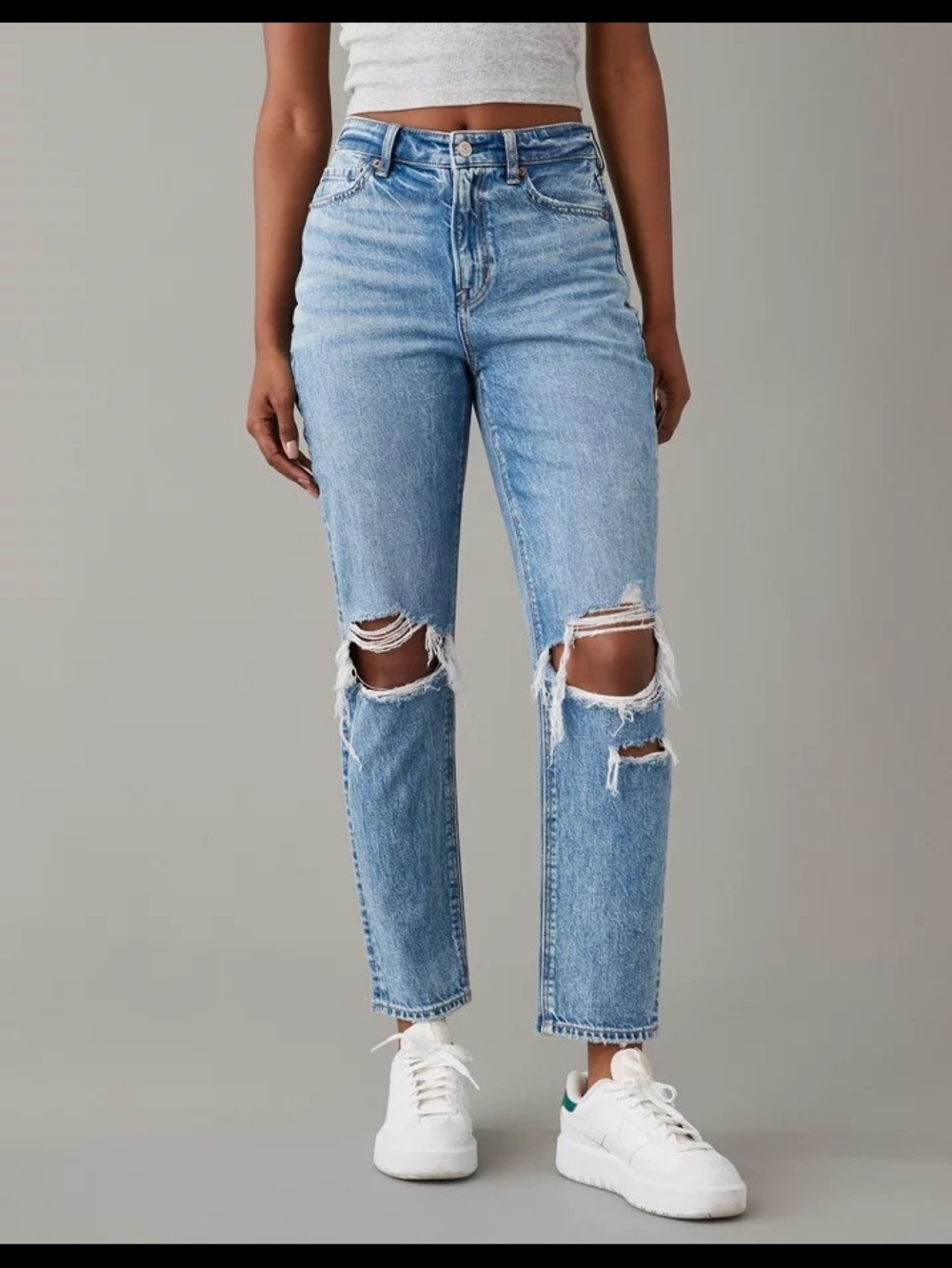 American Eagle Outfitters Strigid Mom Jeans Medium Wash Distressed High Rise 2